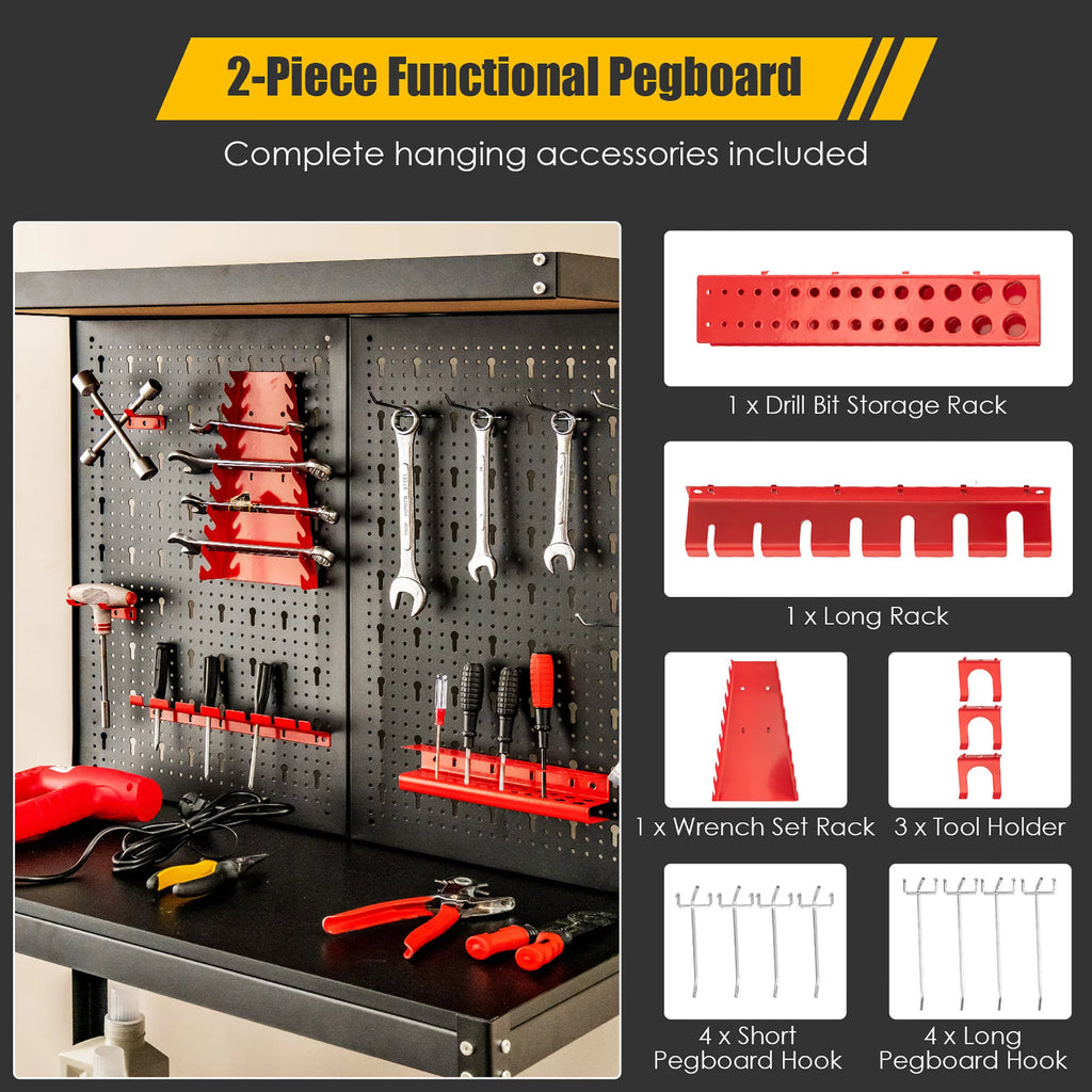 Tool Storage Workbench 4 Shelf Worktable with Peg Board Q877011