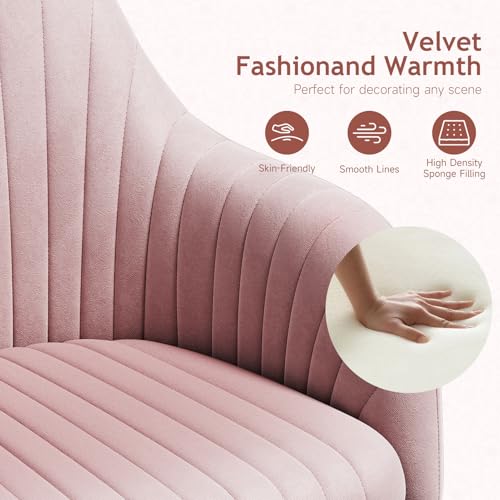 Pink Velvet Upholstered Swivel Office Chair with Arms Q6514