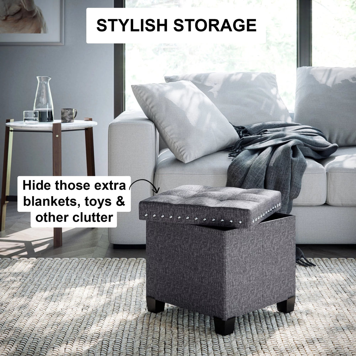 Foldable Cube Storage Ottoman with Gray Fabric P66390