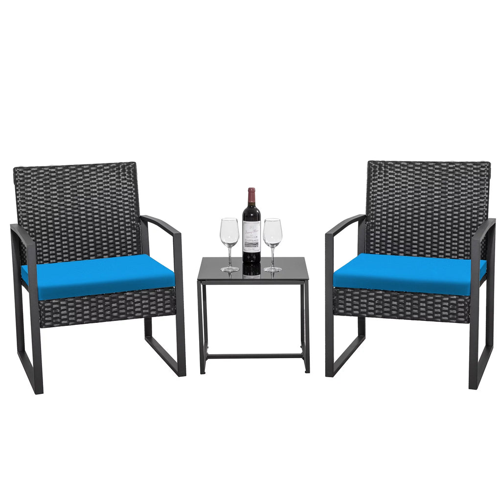 Black 3-Piece Wicker Bistro Chair Set with Coffee Table Y186