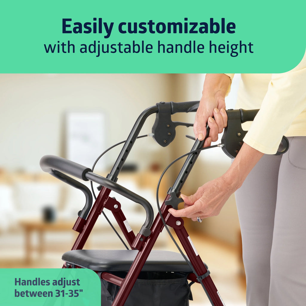 Burgundy Steel Rollator Walker with 8" Wheels F7359