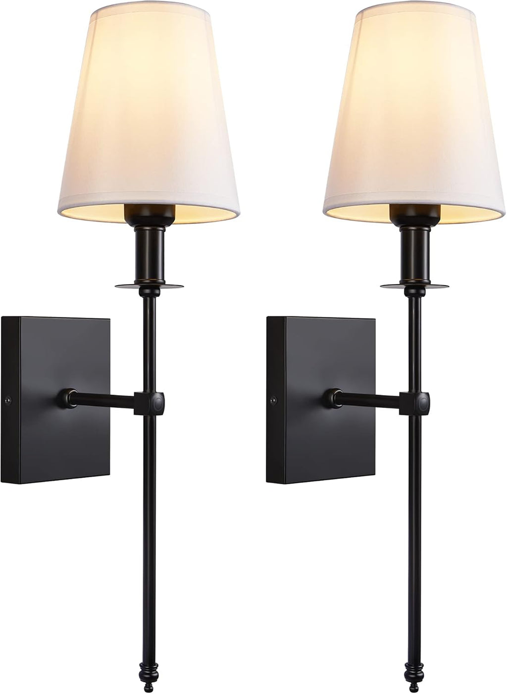 Antique Brass Wall Sconce Set of Two with White Fabric Shade T14983