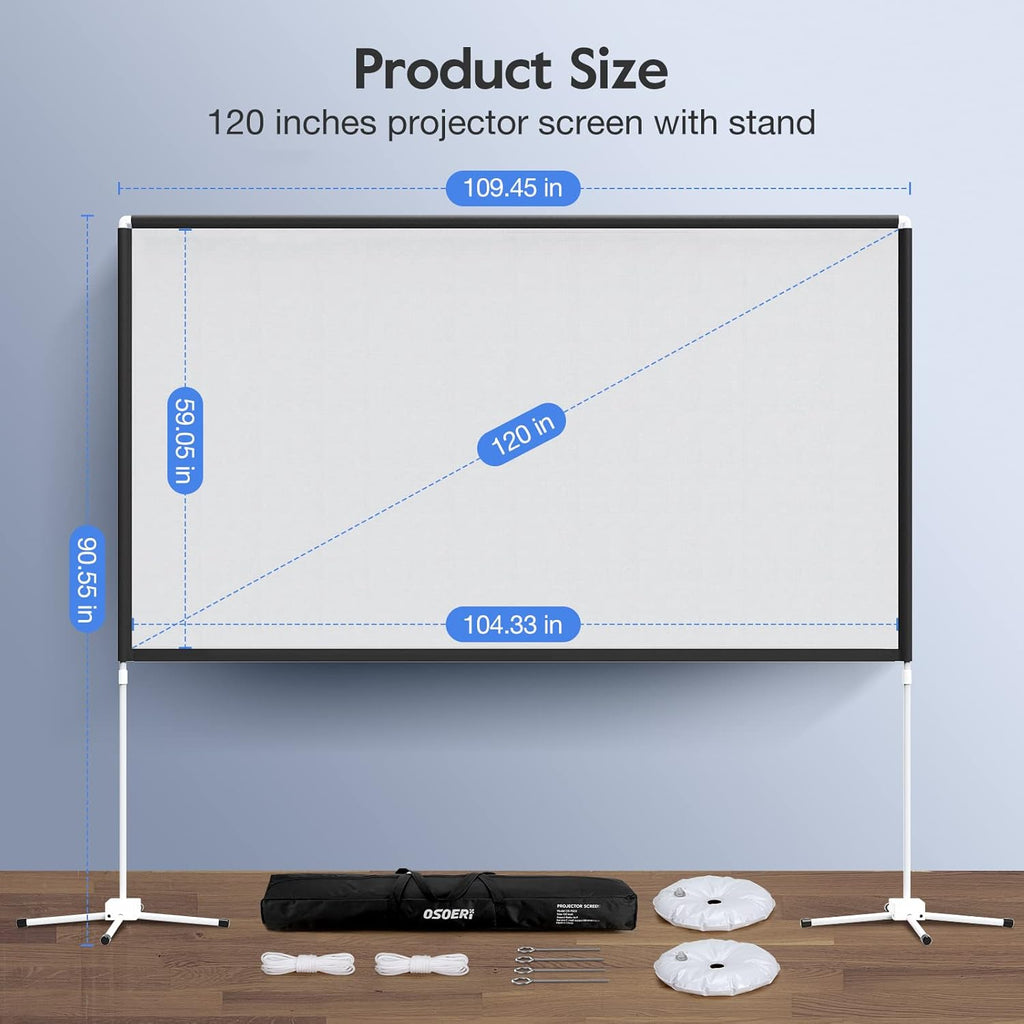 120 inch 16:9 4K Portable Projector Screen with Stand and Carry Bag D5614
