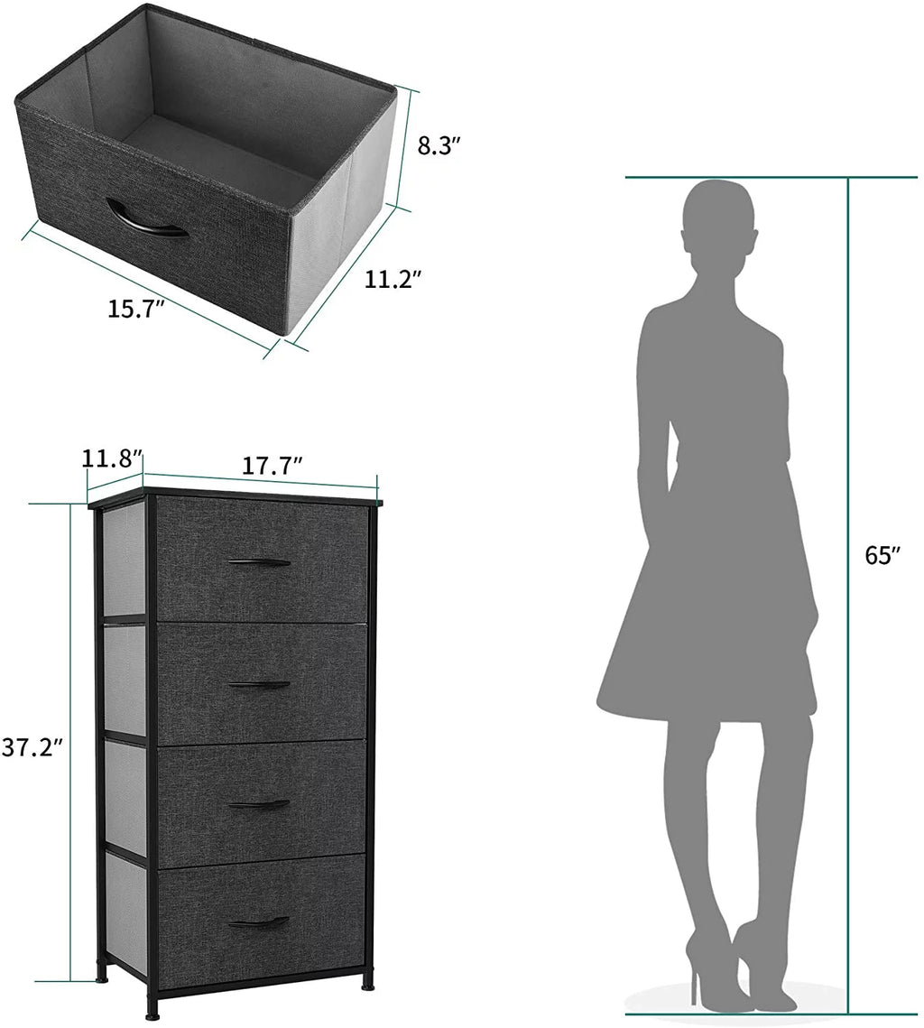 4 Drawers Dresser Storage Tower Black Grey H5441