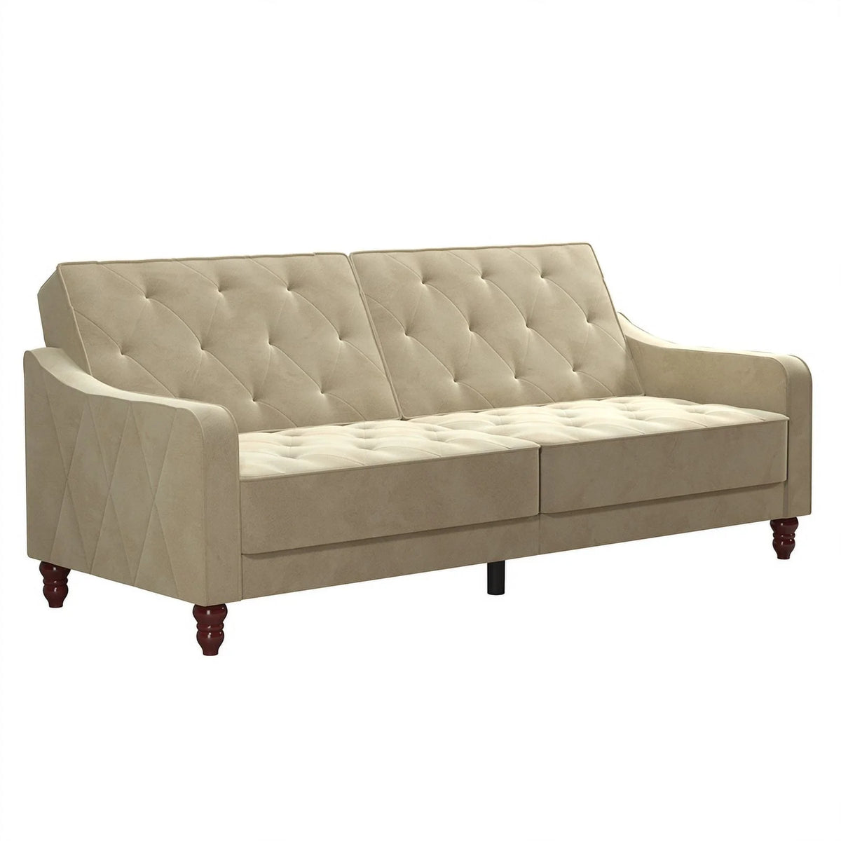 Vintage Tufted Split Back Futon in Taupe Velvet B75909