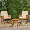 2 Seater Acacia Wood Rocking Chairs and Side Table Set I958