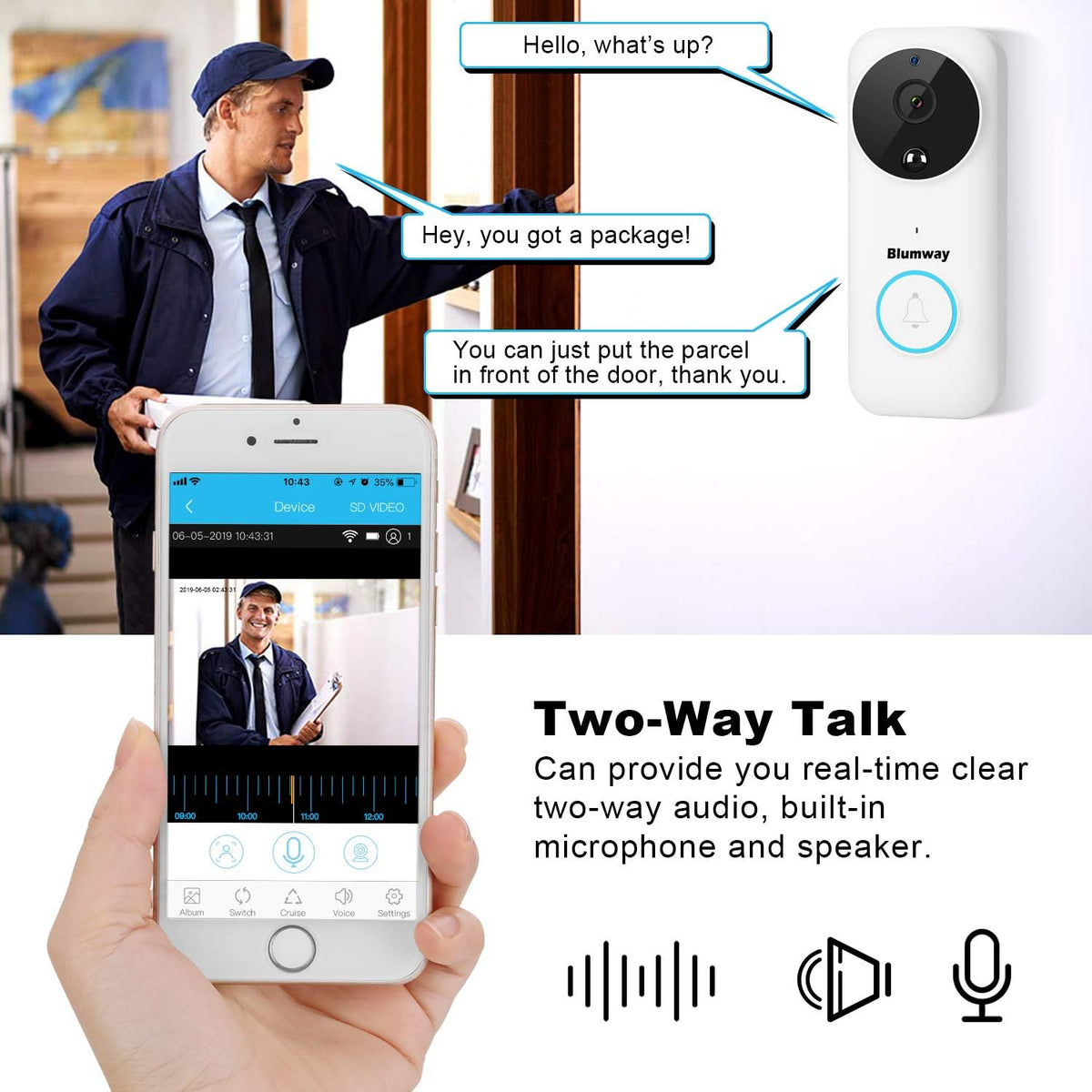 Wireless Video Doorbell Camera with Motion Detector, 1080P, Night Vision G667025
