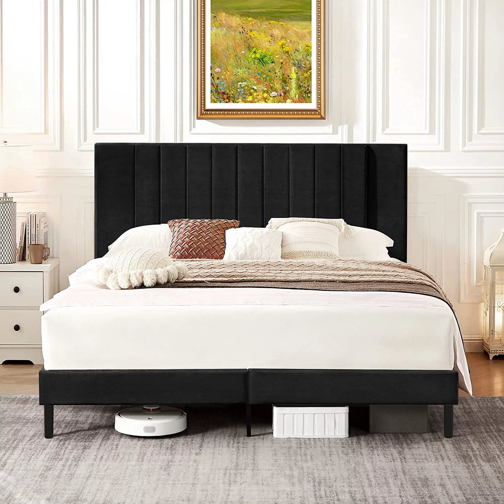 White Upholstered Full Size Bed Frame with High Headboard T47427