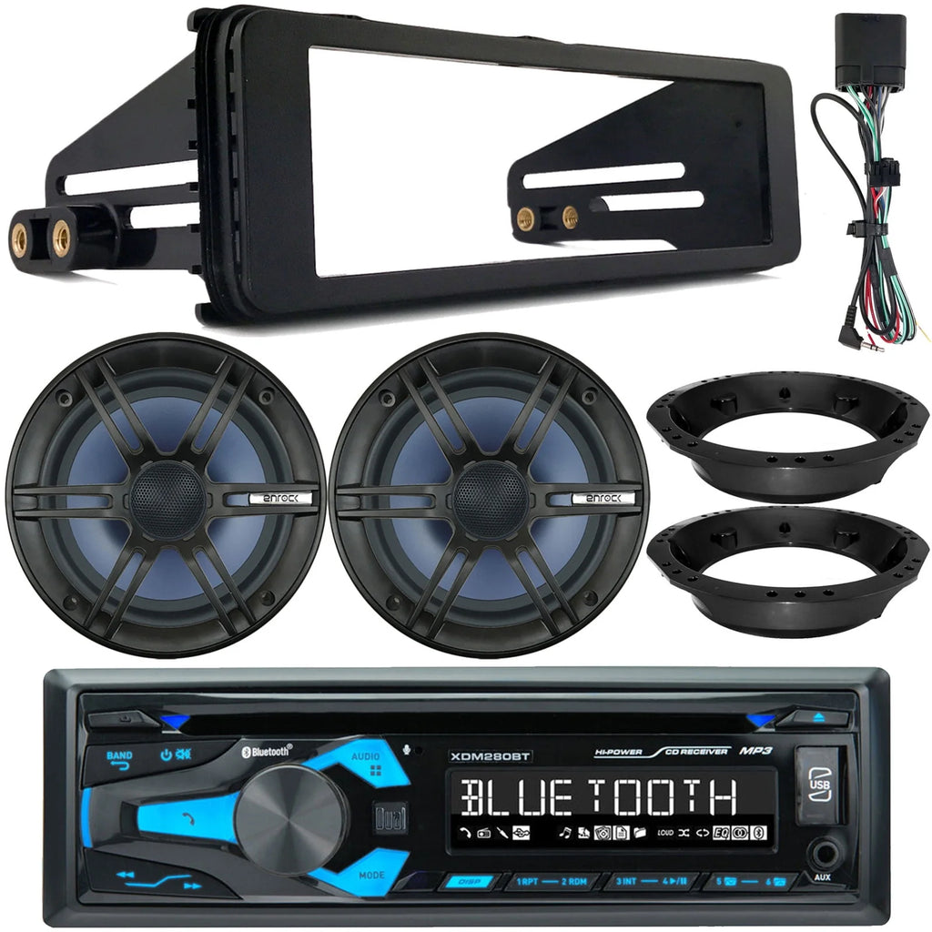 Single DIN Bluetooth AM/FM CD Receiver, 2x 6.5 120W Marine Speakers, Stereo Install Kit X16470