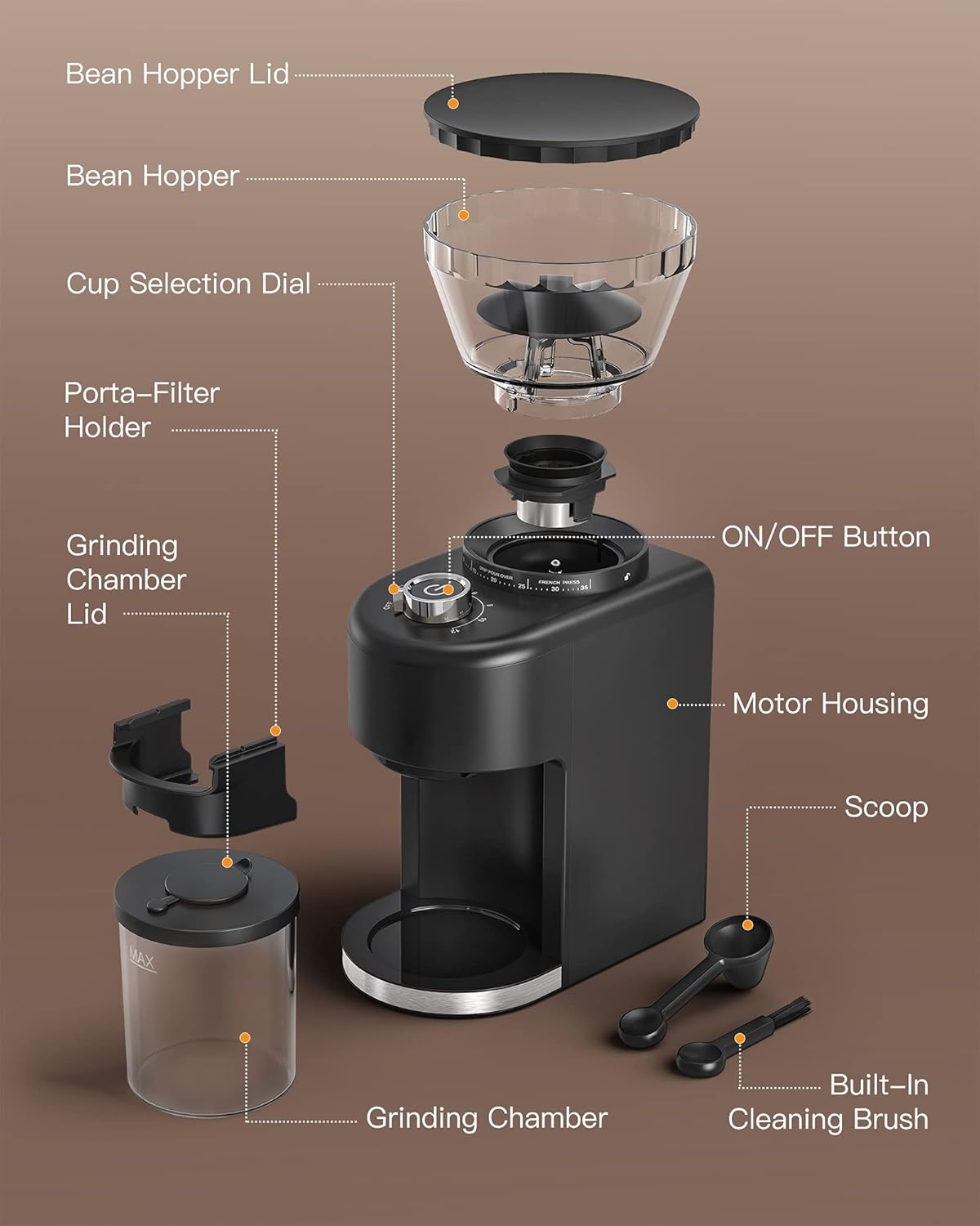 Electric Conical Burr Coffee Grinder with 35 Grind Settings X32731