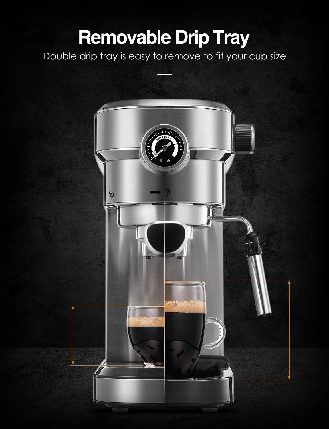15 Bar Espresso and Cappuccino Maker with Milk Frother Wand Y6924