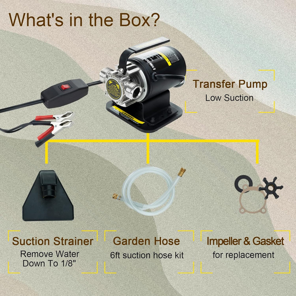 12V Portable Self-Priming Water Transfer Pump with Suction Hose Kit M21819