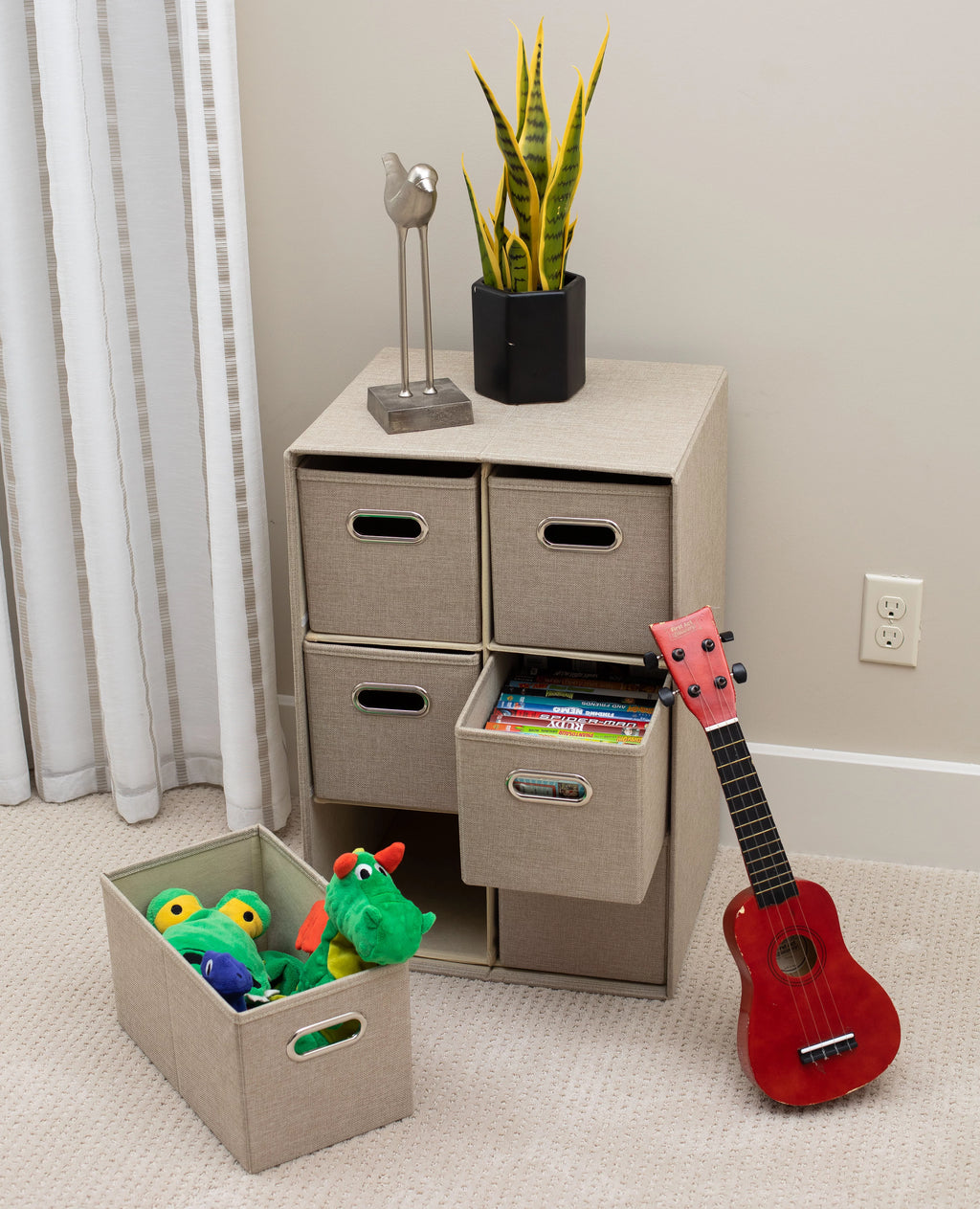 Linen Cube Organizer Shelf with 6 Storage Bins T758117