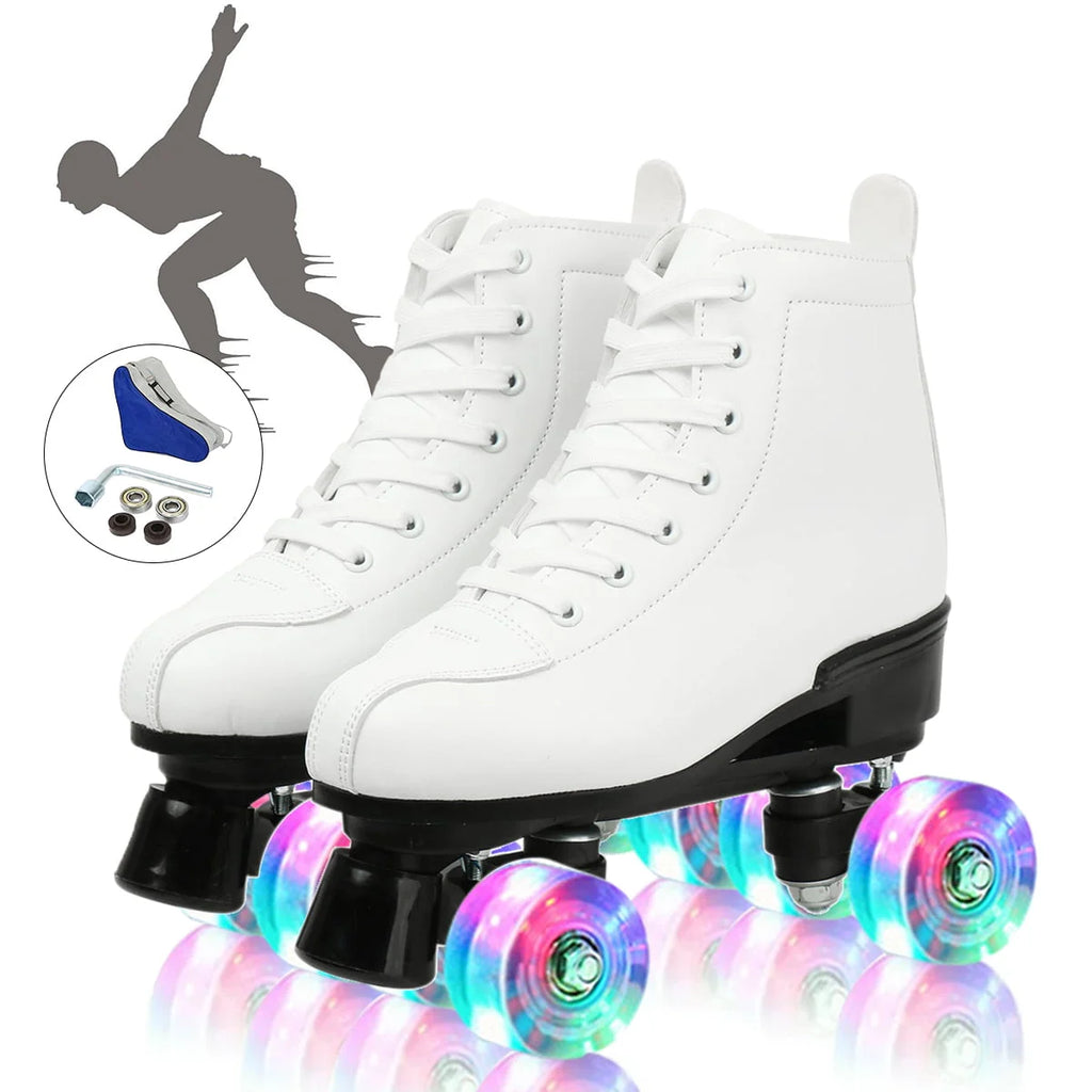 Flashing Wheels Leather Double-Row Roller Skates B58527