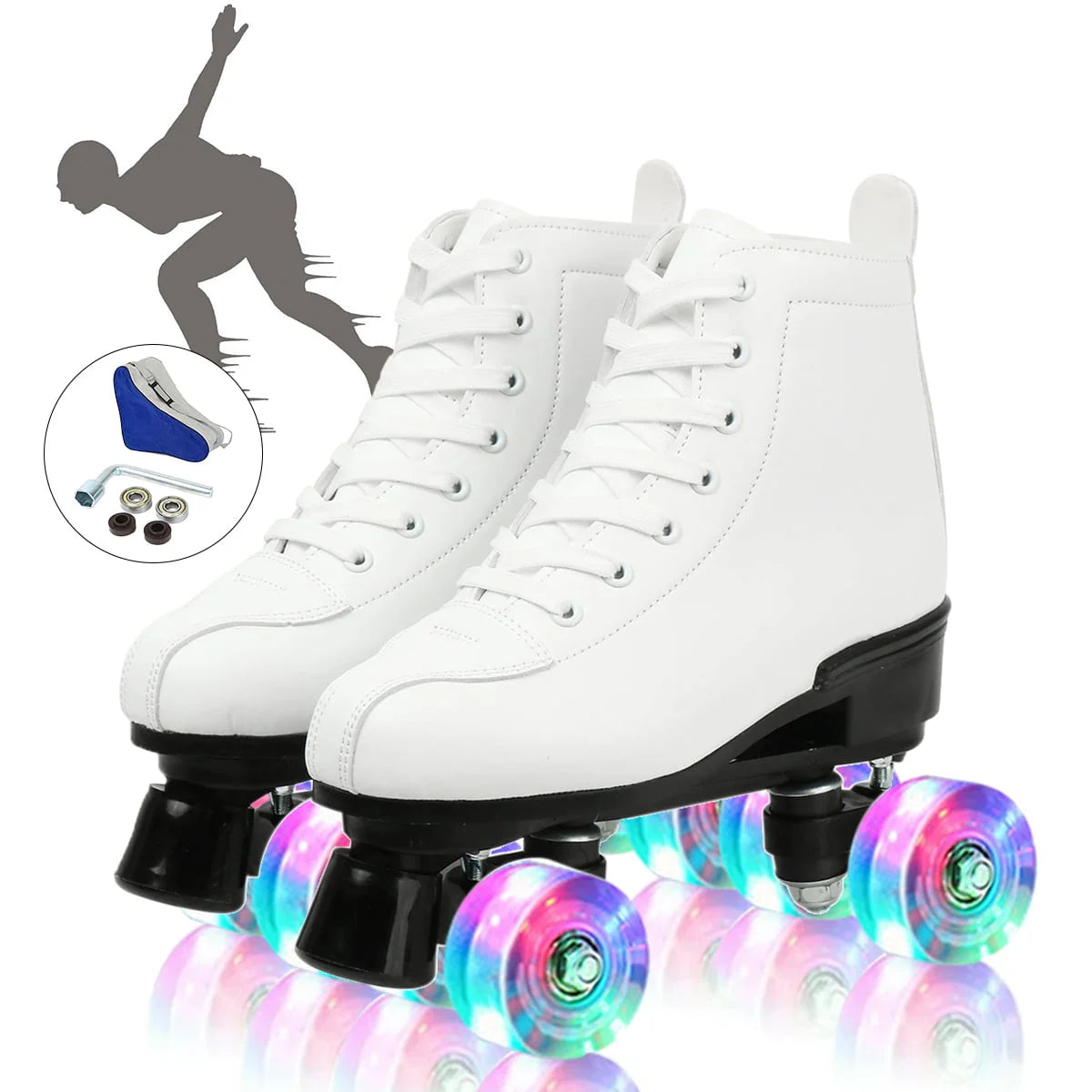 Flashing Wheels Leather Double-Row Roller Skates B58527