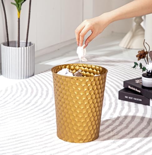 Small Gold Metal Trash Can B70802