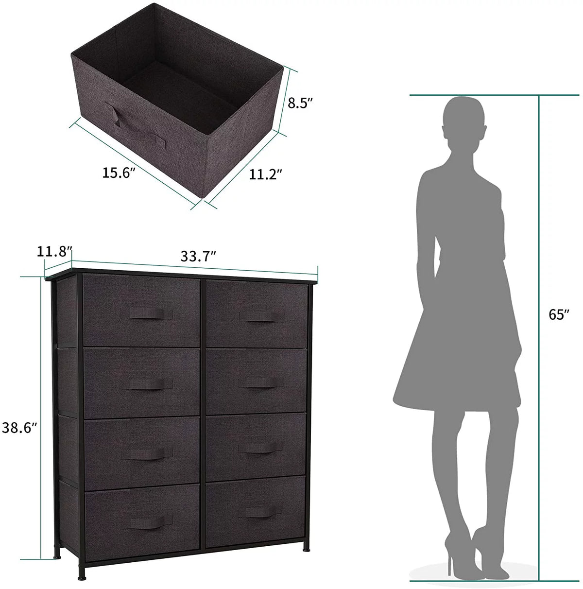 Light Gray 8 Drawer Vertical Dresser with Shelf N159241