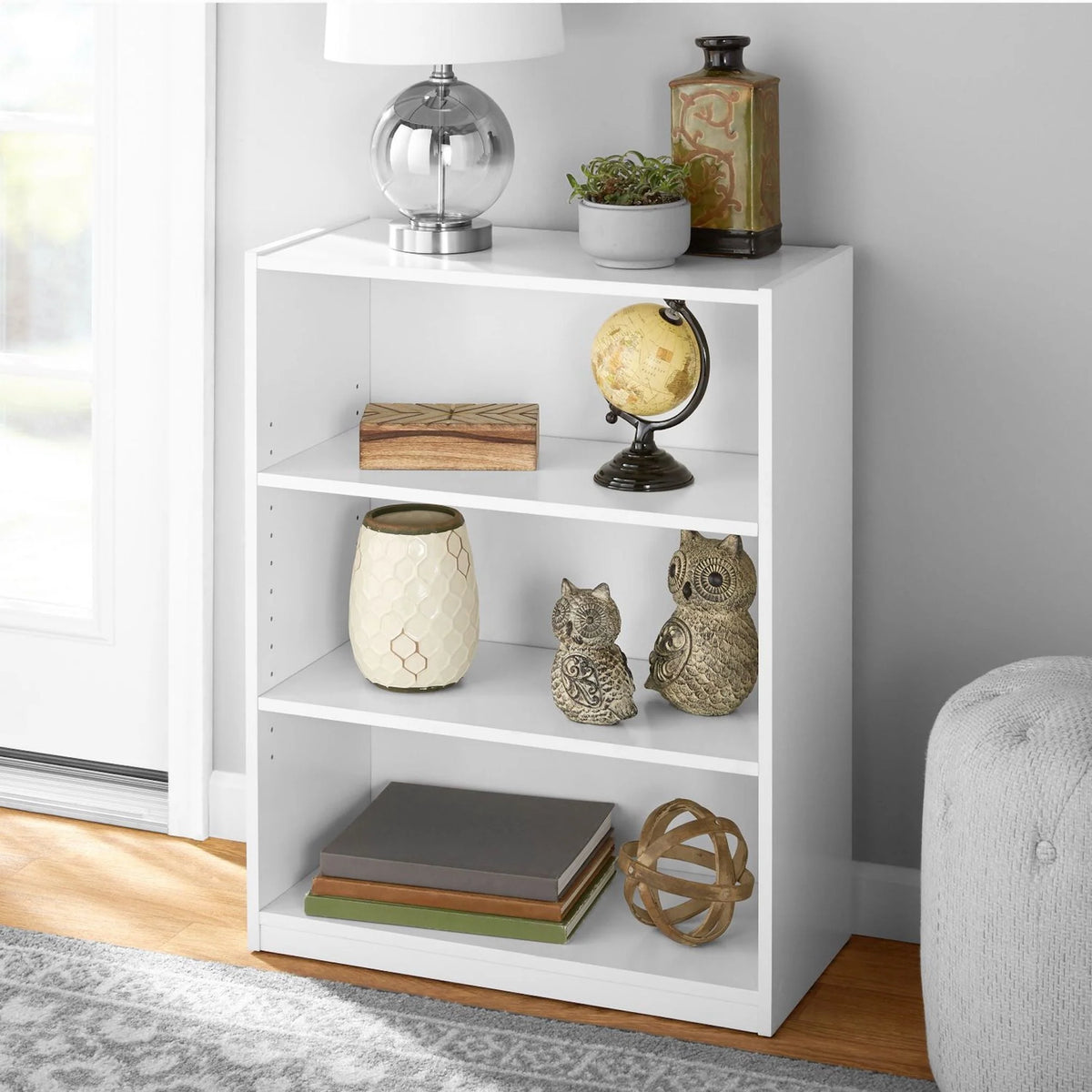 White 3-Shelf Bookcase with Adjustable Shelves I601431