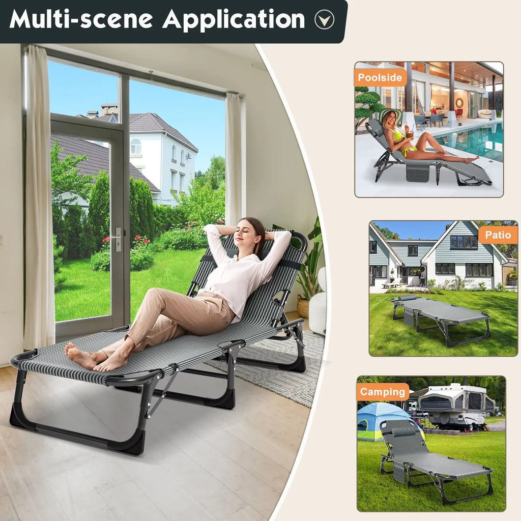 Adjustable 4-Position Folding Camping Cot with Pillow V7098