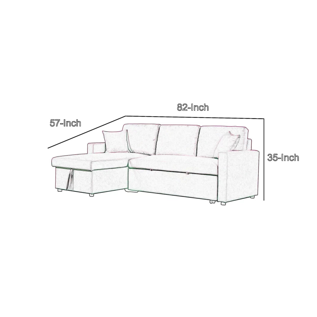 Black Sleeper Sectional Sofa Bed with Storage Chaise I67137