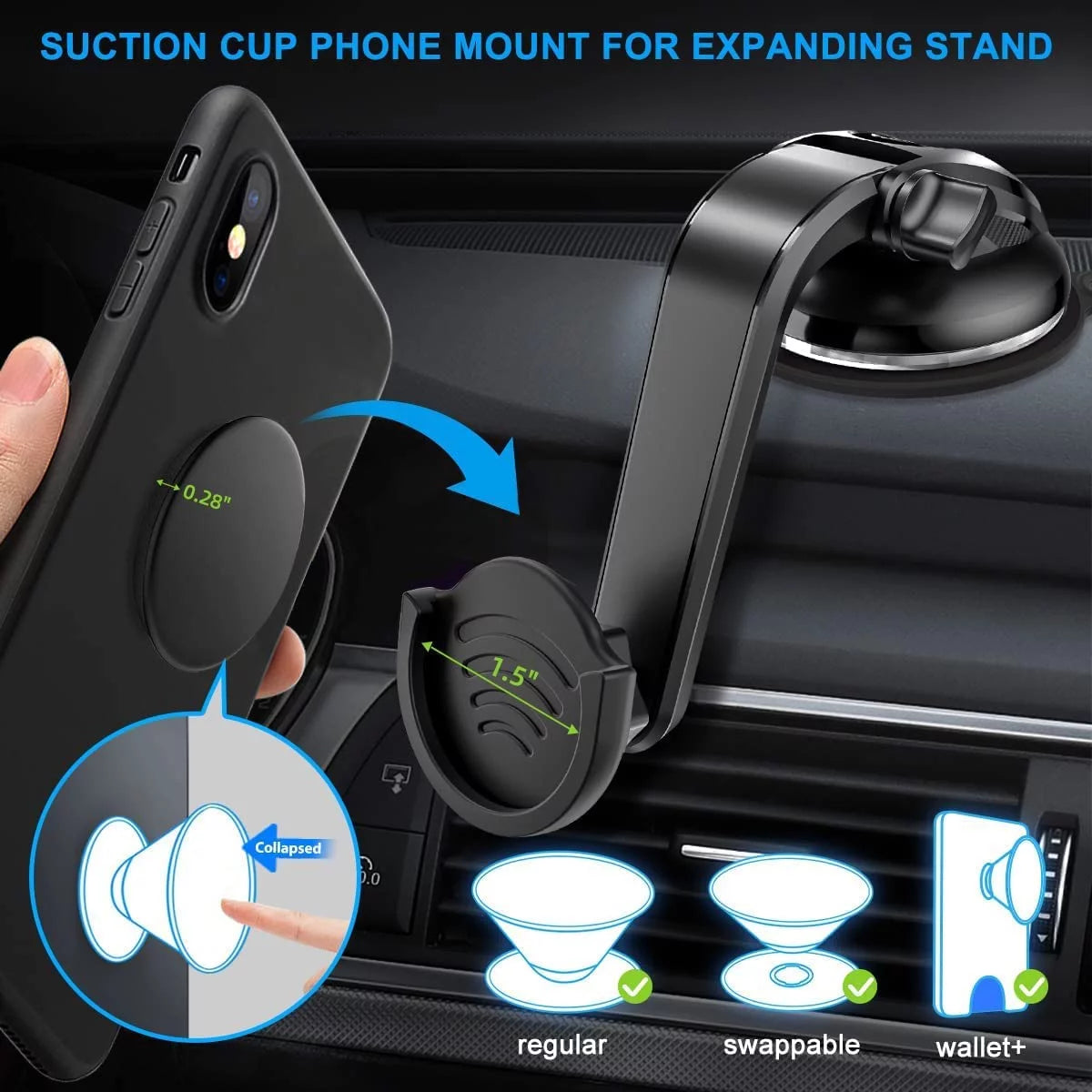 Suction Cup Phone Holder with 360 Rotation - Black M4348