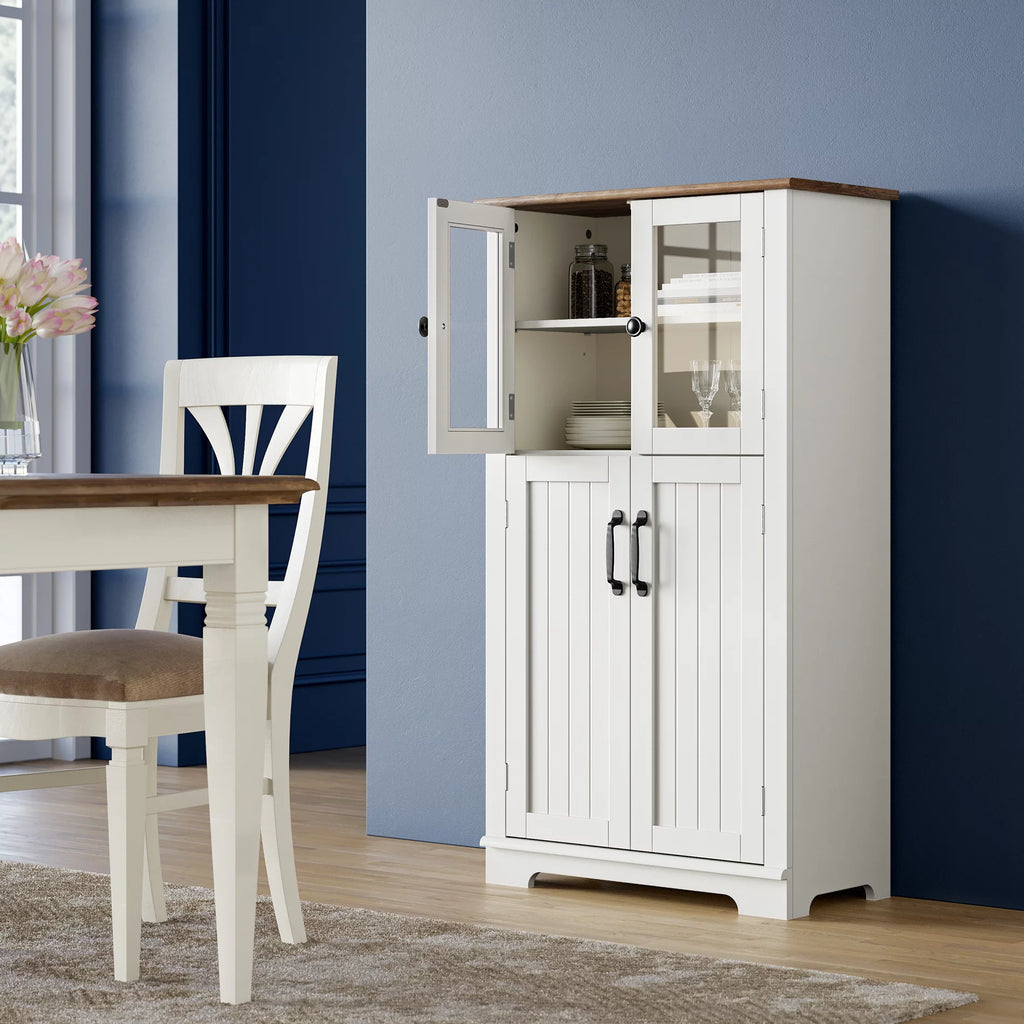 White Wood Bathroom Cabinet with Glass Doors and Adjustable Shelves S64161