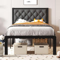Queen Bed Frame with Headboard PU Leather Upholstered Platform Bed Frame with Storage Space Black N702741