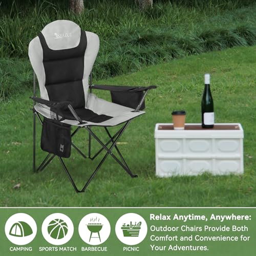 Camping Chairs 2 Pack, Folding Chair with Cup Holder & Cooler Bag A423605