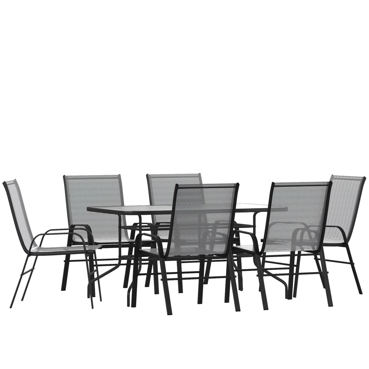 7-Piece Black Rippled Glass Patio Table Set with 6 Chairs O94948