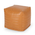 Caramel Faux Leather Cube Pouf O34604