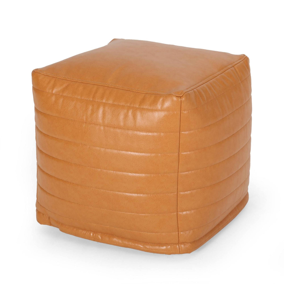 Caramel Faux Leather Cube Pouf O34604