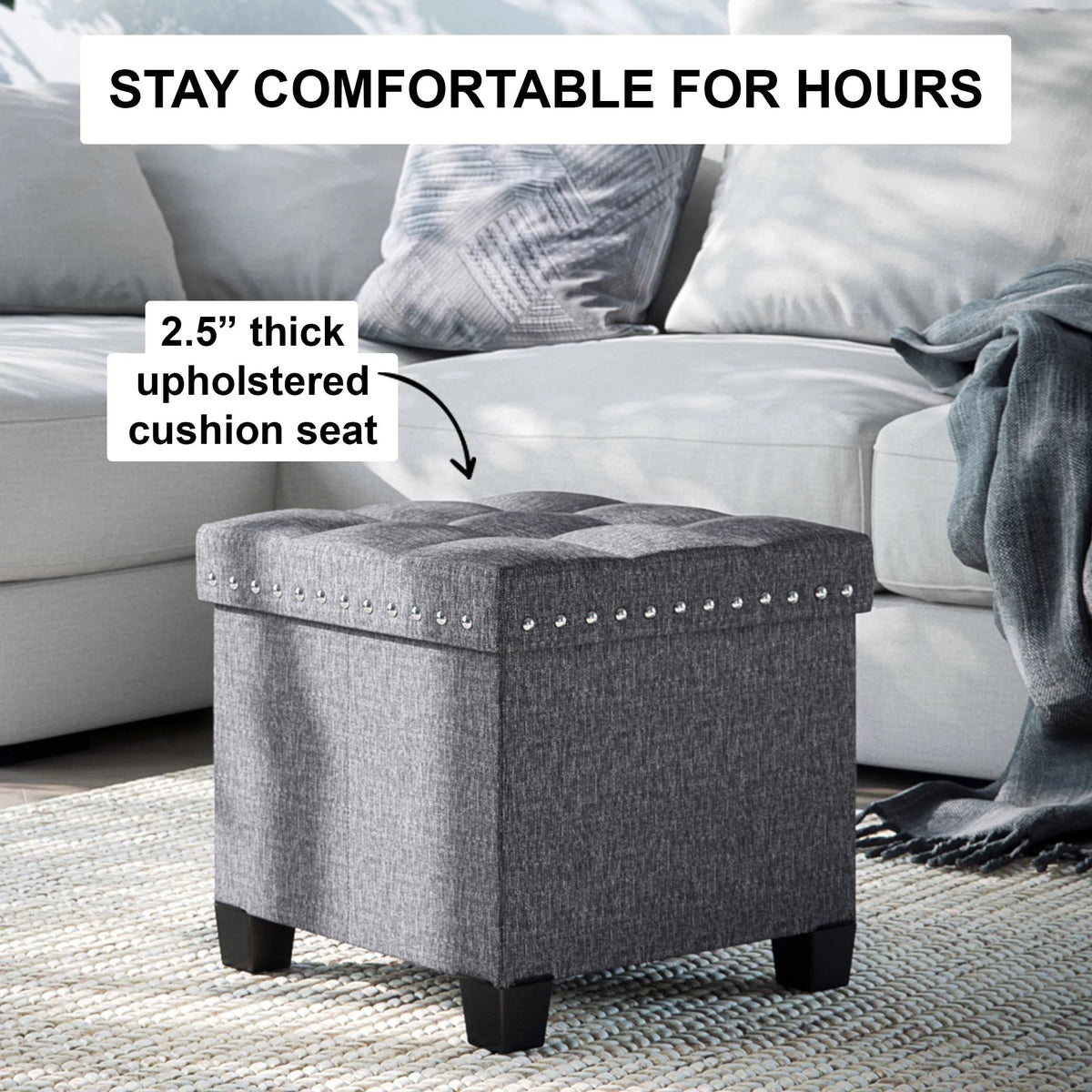 Foldable Cube Storage Ottoman with Gray Fabric P66390