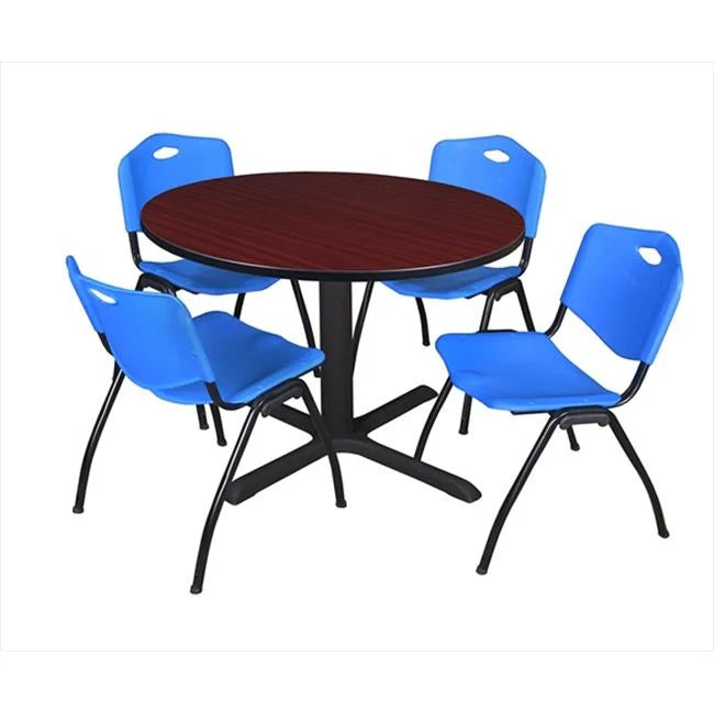 48 In. Round Laminate Table with 4 Blue Stack Chairs H19518