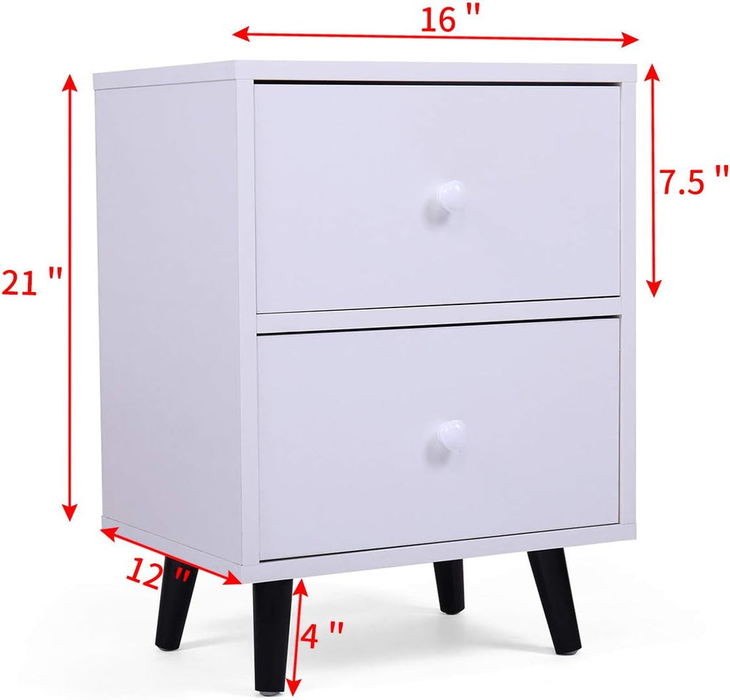 Set of 2 White 2 Drawer Wood Nightstand G738306