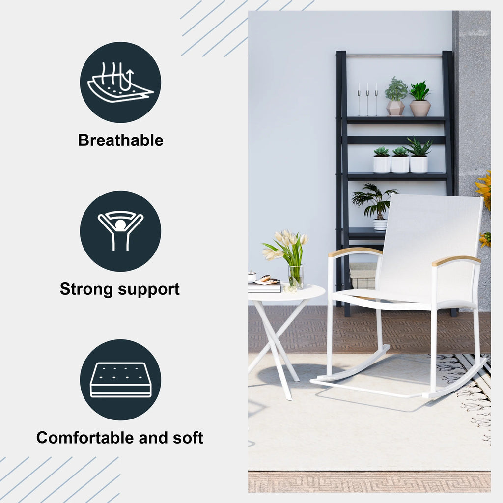 3 Pieces Patio Set Rocking Bistro Textilene Chair Black I3325