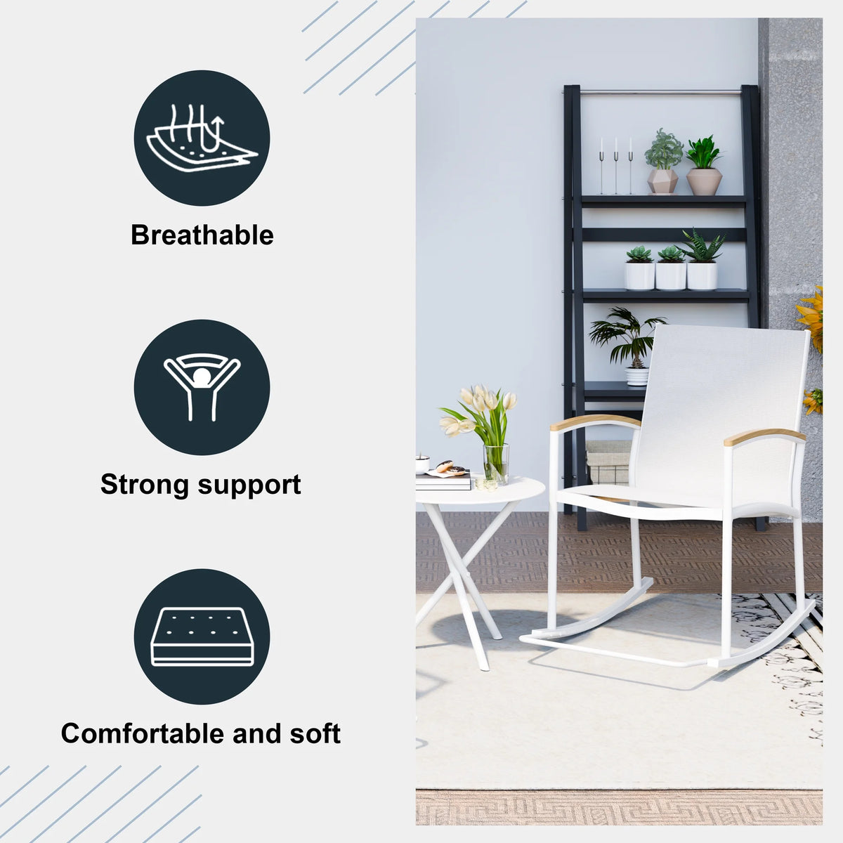 3 Pieces Patio Set Rocking Bistro Textilene Chair Black I3325