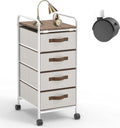 4 Drawer White Fabric Dresser with Wood Top Z3468