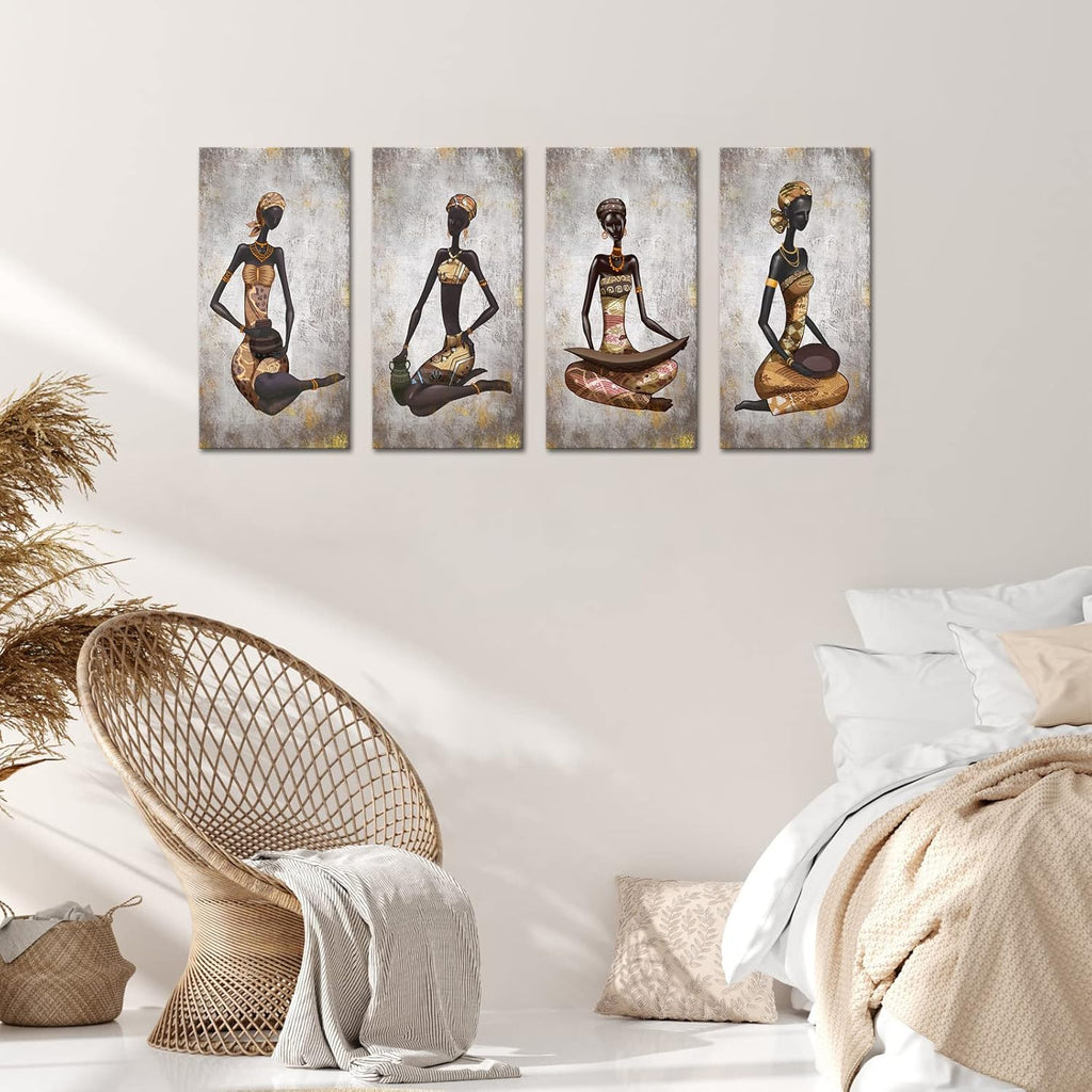 4 Pieces African Woman Canvas Painting Wall Art O986522