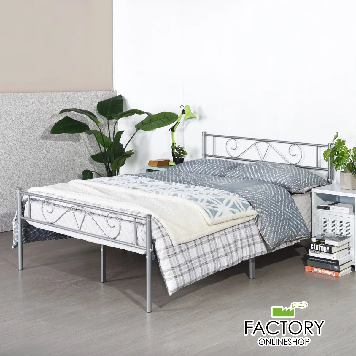 Full Size Silver Steel Platform Bed Frame with Headboard and Footboard B889283