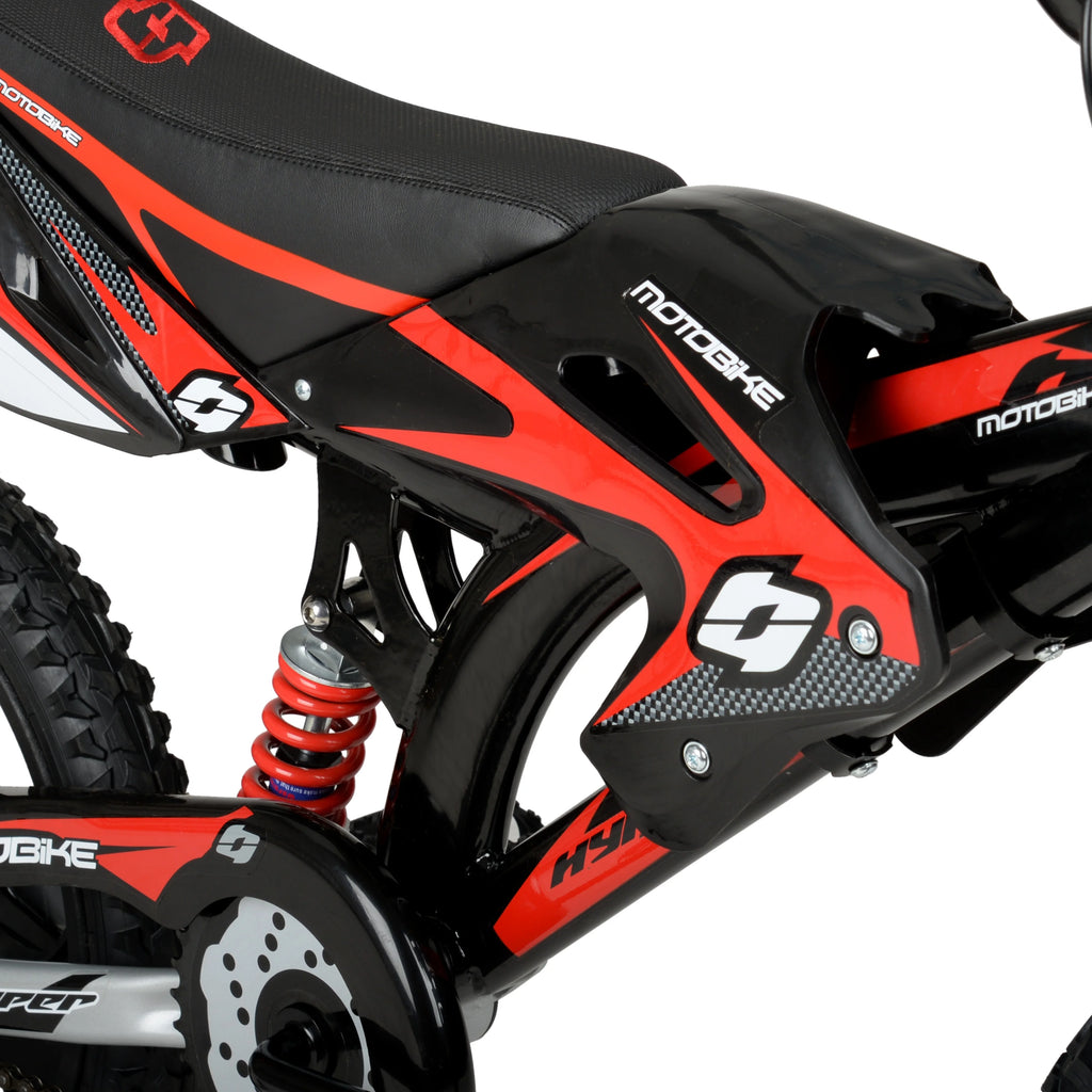 16 Kids Moto Bike with Training Wheels, Black/Red F681