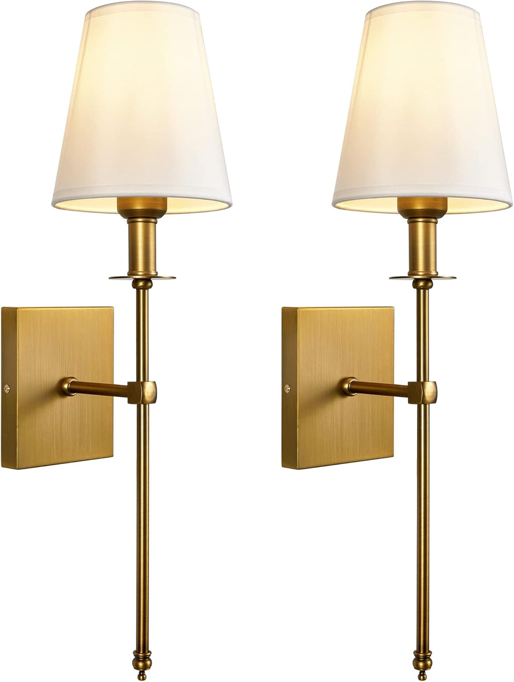 Antique Brass Wall Sconce Set of Two with White Fabric Shade T14983