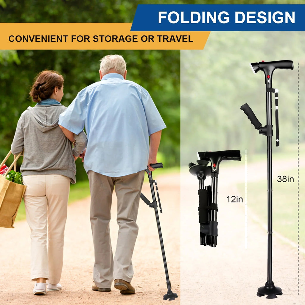 Folding Walking Canes with LED Flashlight and Fall Alarm N369