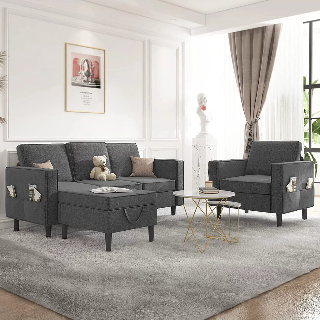 Dark Gray Convertible Sectional Sofa with Storage Ottoman N308862