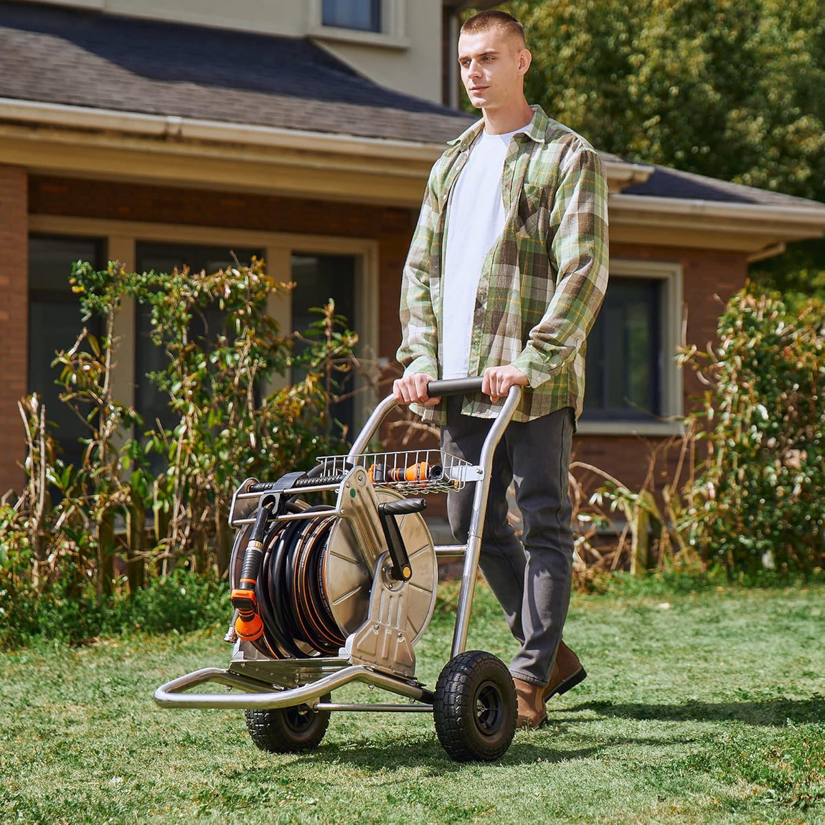 Garden Hose Reel Cart with Wheels, 150-Feet 5/8 Hose Capacity I2767