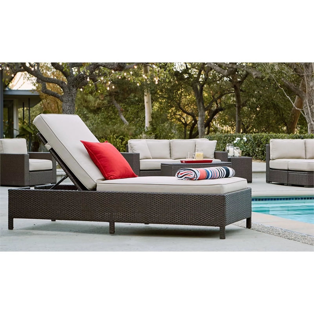 Brown Wicker Outdoor Storage Chaise Lounge I92416