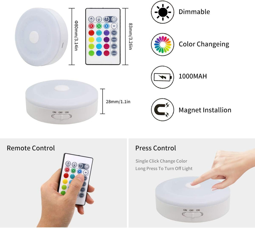 RGB Wireless Rechargeable Puck Lights 3 Pack W28079