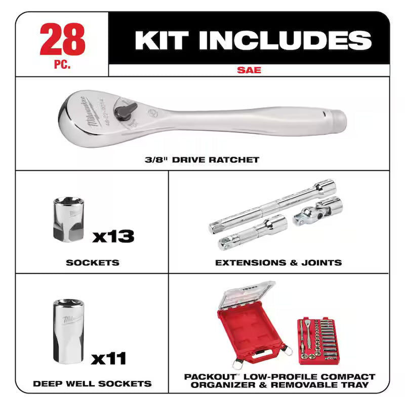 3/8 in. Drive SAE Ratchet and Socket Mechanics Tool Set (28-Piece) I2542