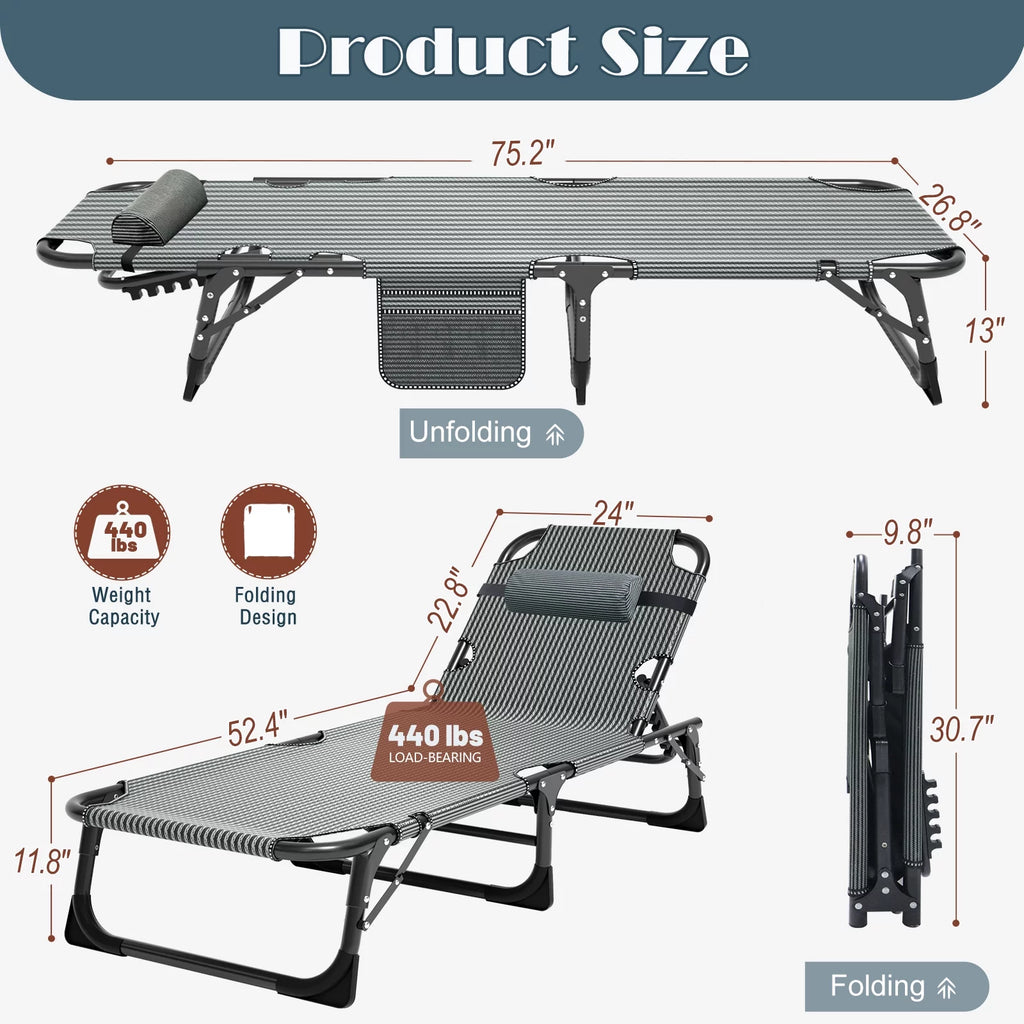 Adjustable 4-Position Folding Camping Cot with Pillow V7098