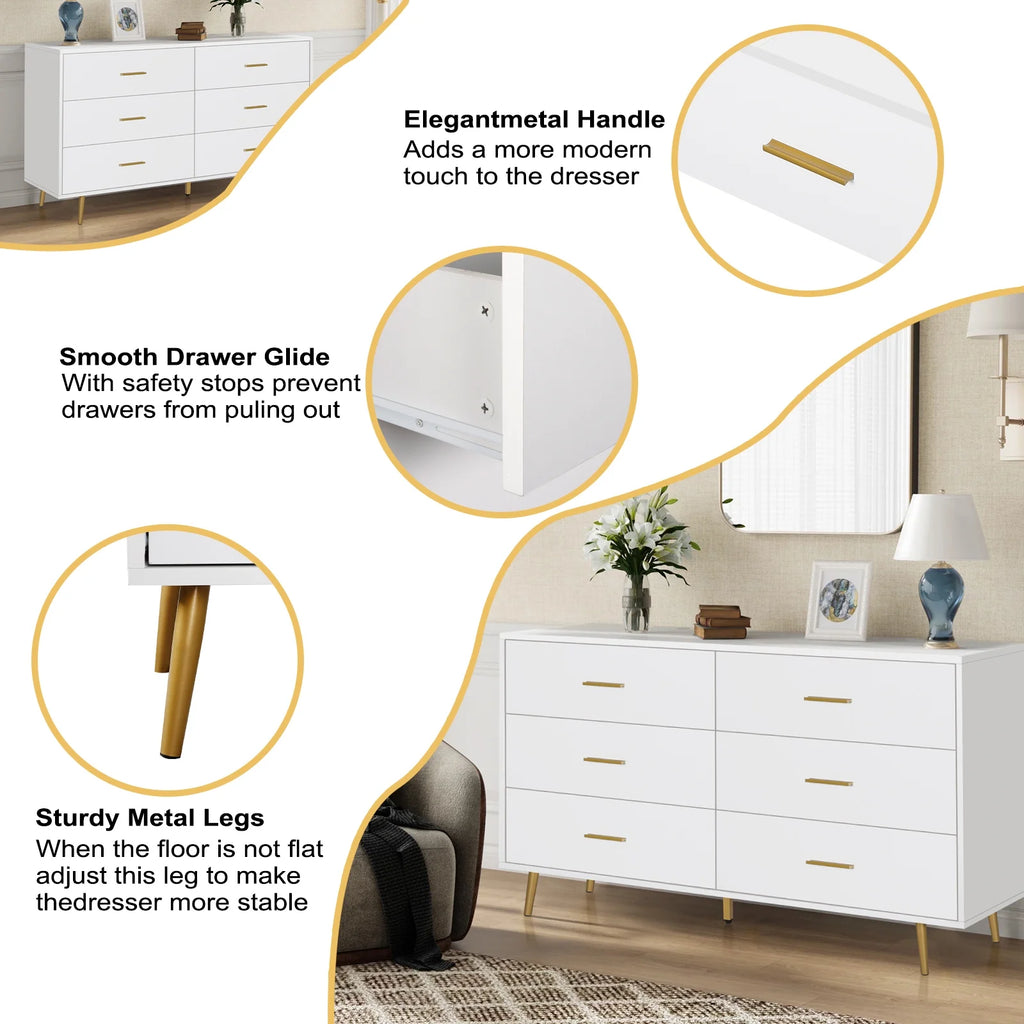 Wood 6 Drawer Dresser with Metal Handles C9261