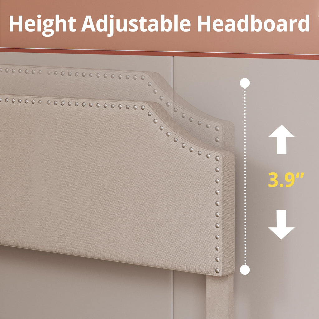 Upholstered Twin Bed Frame with Adjustable Headboard D1405